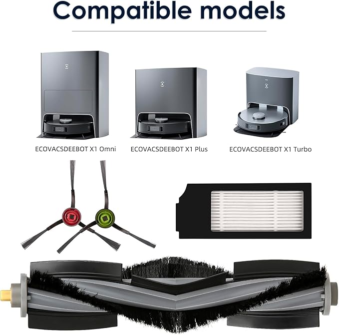 (10 Pieces) X1 Omni Replacement Parts Compatible With ECOVACS DEEBOT DEEBOT X1 OMNI, X1 PRO OMNI, T10 OMNI Robot Vacuum Accessories Kit, 1 Roller Brush, 3 HEPA Filters, 6 Side Brushes